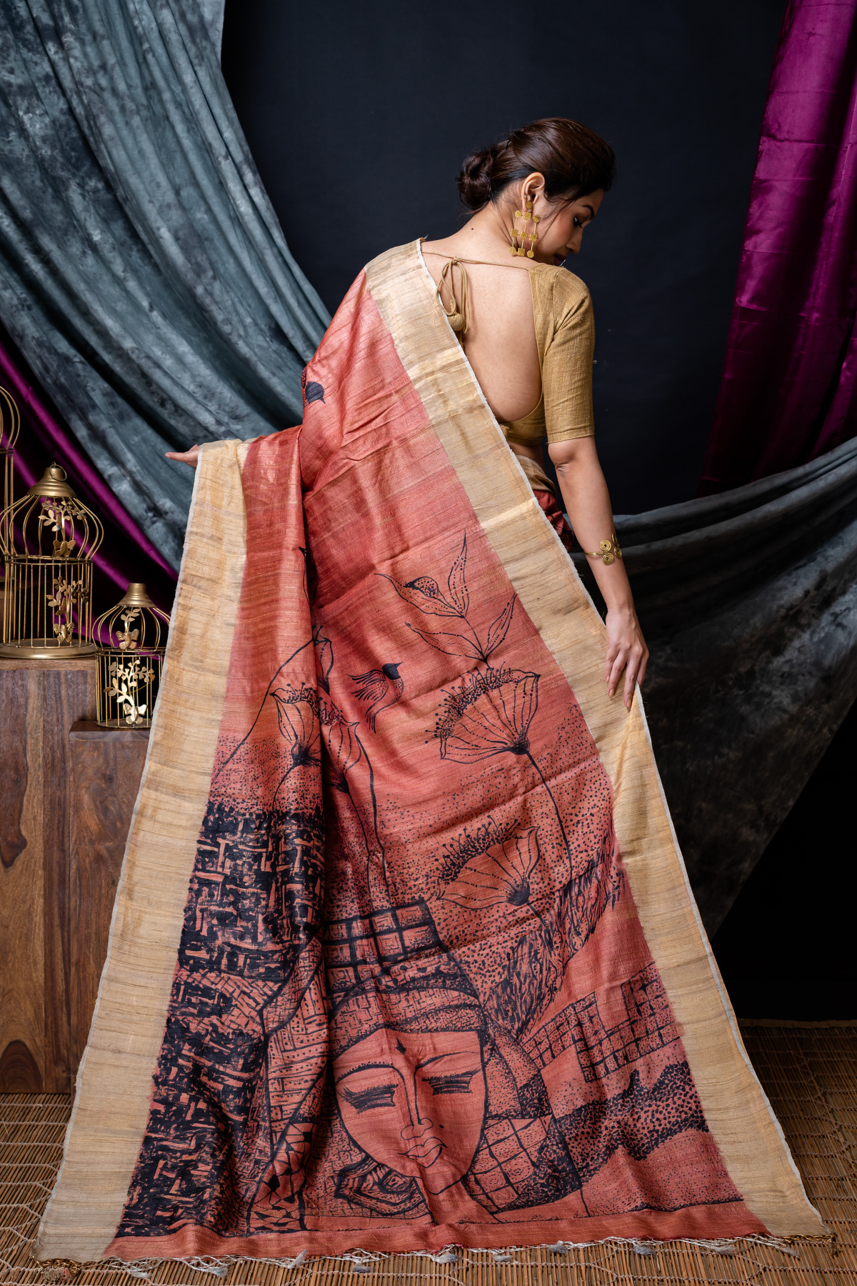 Hand Painted Tussar Silk Saree